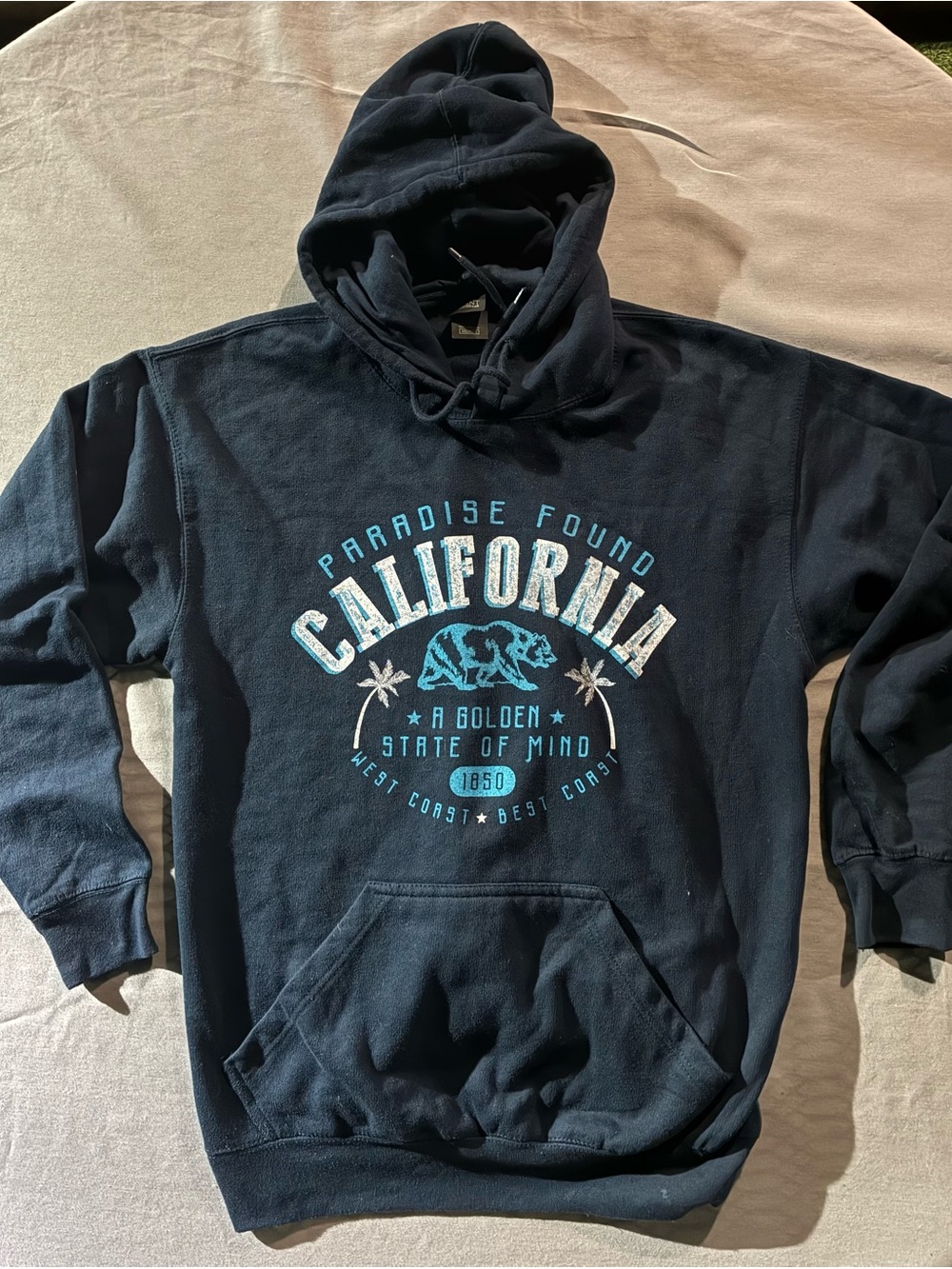& Other Stories Navy Pullover Hoodie with Light Blue California Graphic
